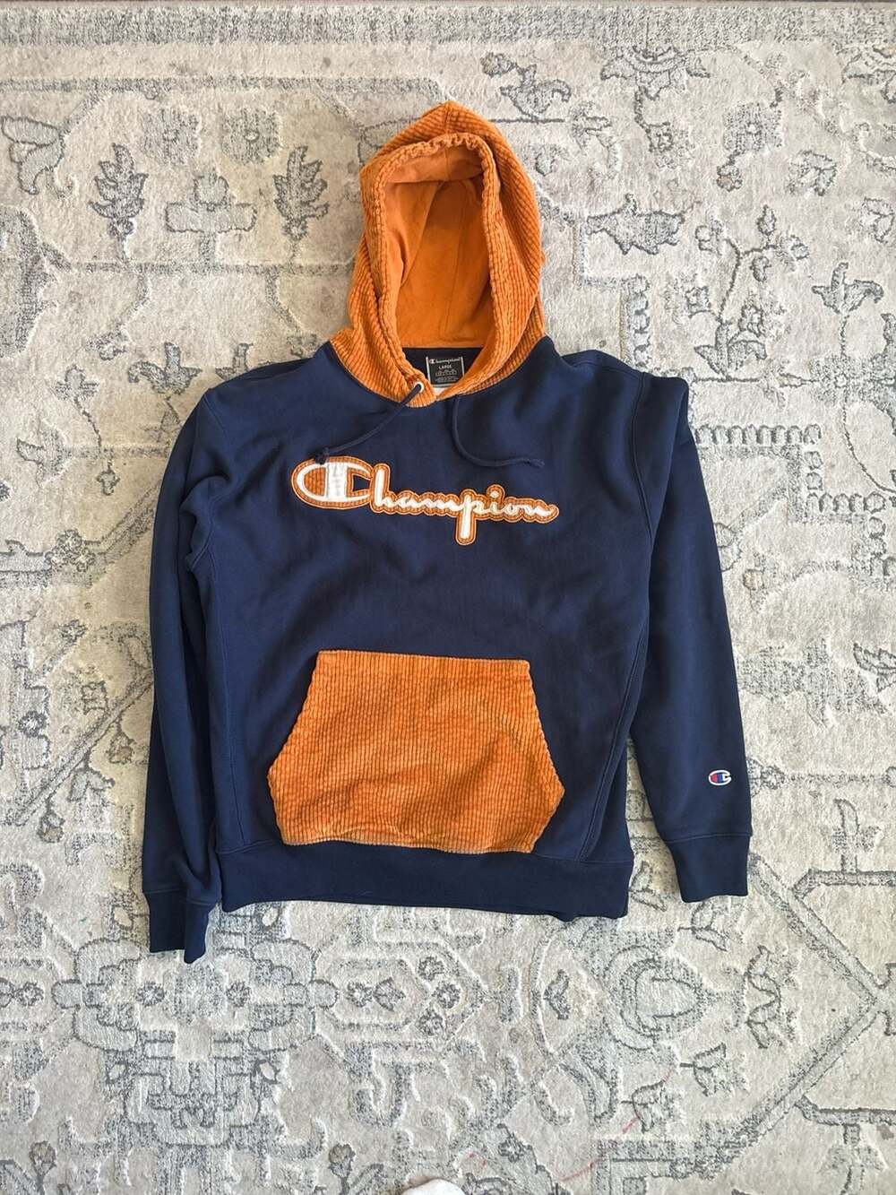 Champion Reverse Weave Navy & Gold Corduroy Hoodie Size M NWT